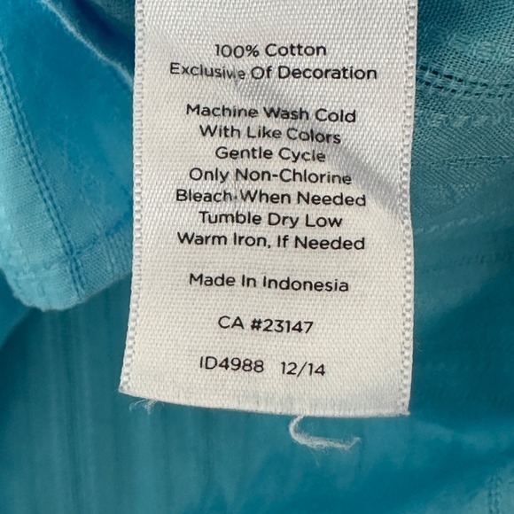 Talbots Button Front Top Women Size 16 Blue Cotton Roll Tab Sleeve Career Casual - Picture 10 of 11